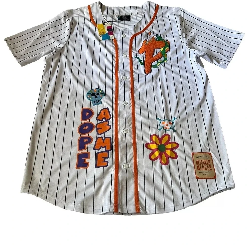 Bleecker & Mercer Baseball Jersey Set Mens XL White Orange Pinstripe Graphic NWT